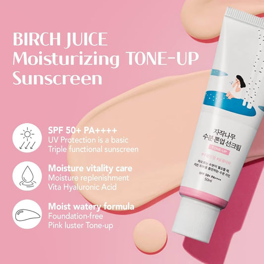 Birch Moisture Tone-Up Sunscreen 50ml – SPF50+ & roze glow