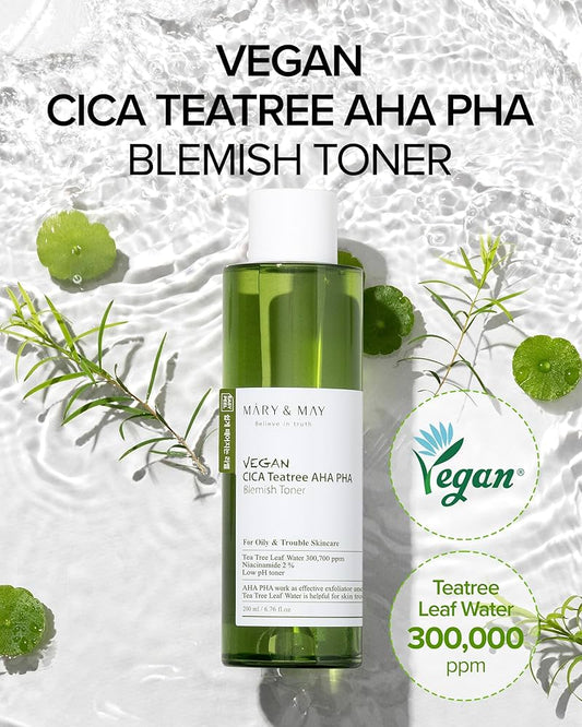 Vegan CICA Tea Tree AHA PHA Toner 200ml kalmeert & exfolieert