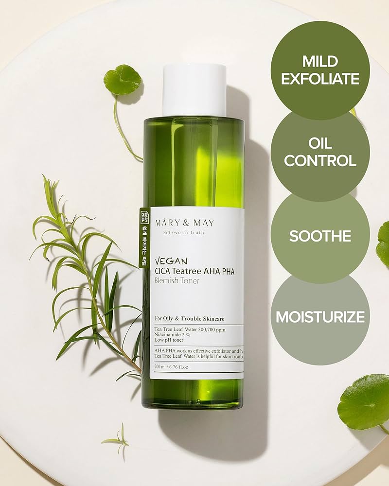 Vegan CICA Tea Tree AHA PHA Toner 200ml kalmeert & exfolieert