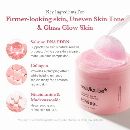 PDRN Pink Collagen Toner Pads – hydraterend & liftend (70 stuks)